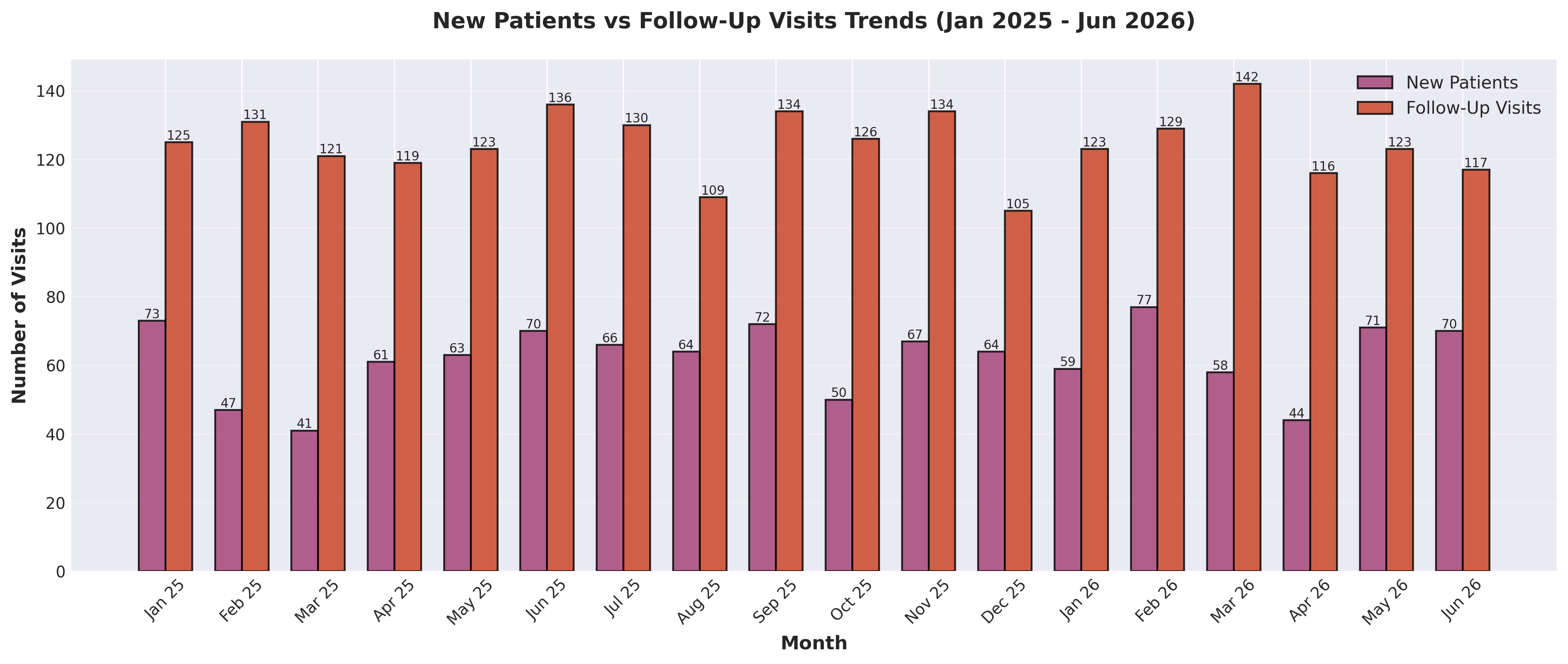 Chart comparing new patients and follow-up visits by month