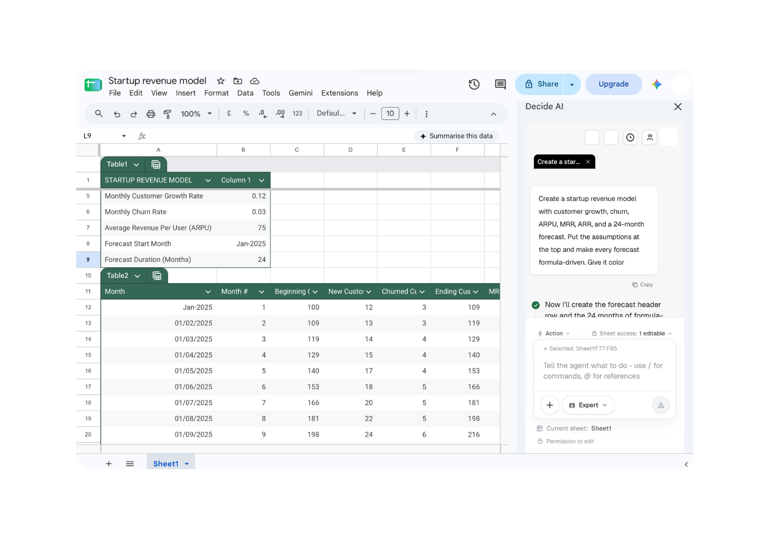 Decide for Google Sheets product preview